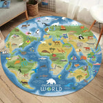 tapis rond carte monde animaux bleu vert blanc enfant moderne extérieur salon chambre prière