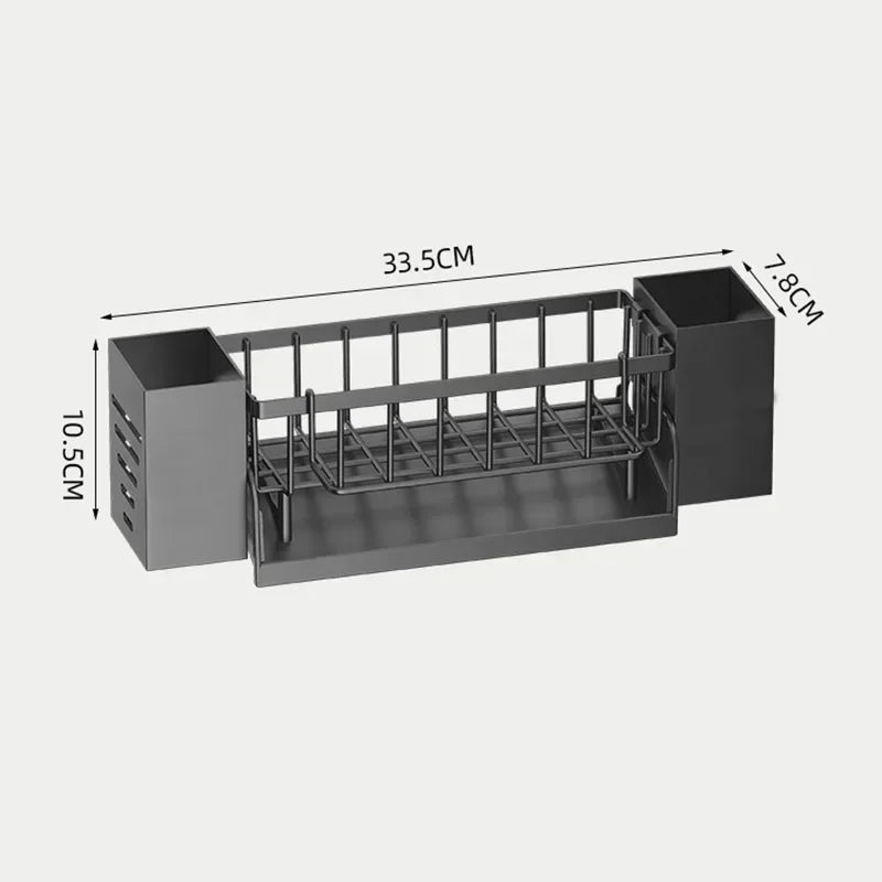 organisateur cuisine rangement évier moderne gris noir transparent panier serviettes éponges couverts assiettes