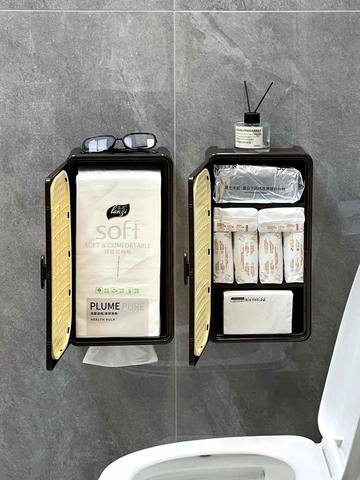 rangement mural moderne porte rouleau papier toilette support rack salle bain tissu naturel panneaux