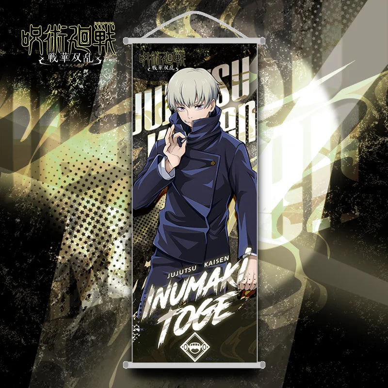 décorations anime bannières illustrées suspendues gojo satoru jujutsu kaisen vert noir bleu
