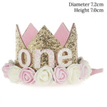 couronne enfant anniversaire ans paillettes or rose blanche fleurs artificielles bandeau élastique princesse festif