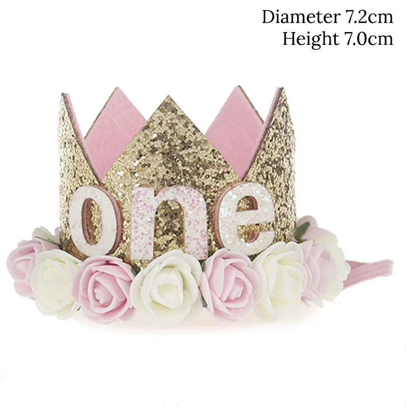 couronne enfant anniversaire ans paillettes or rose blanche fleurs artificielles bandeau élastique princesse festif