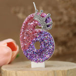 bougies chiffres paillettes rose violet blanches décoratives anniversaire enfants soja transparentes flamme colorée.NUMBER