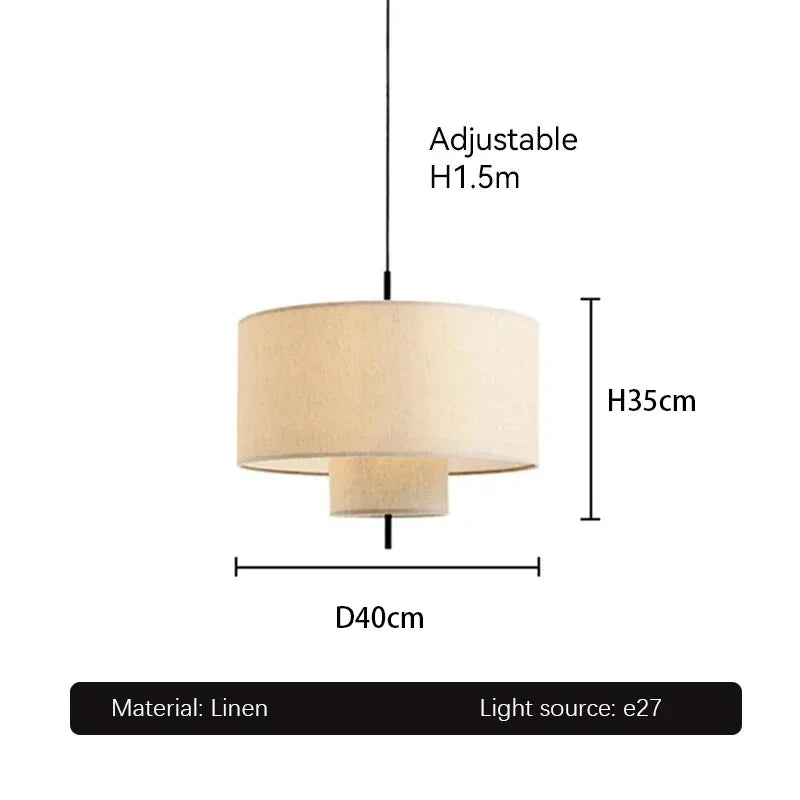 Suspension lumineuse moderne toile lin beige clair câble noir opaque chambre salon