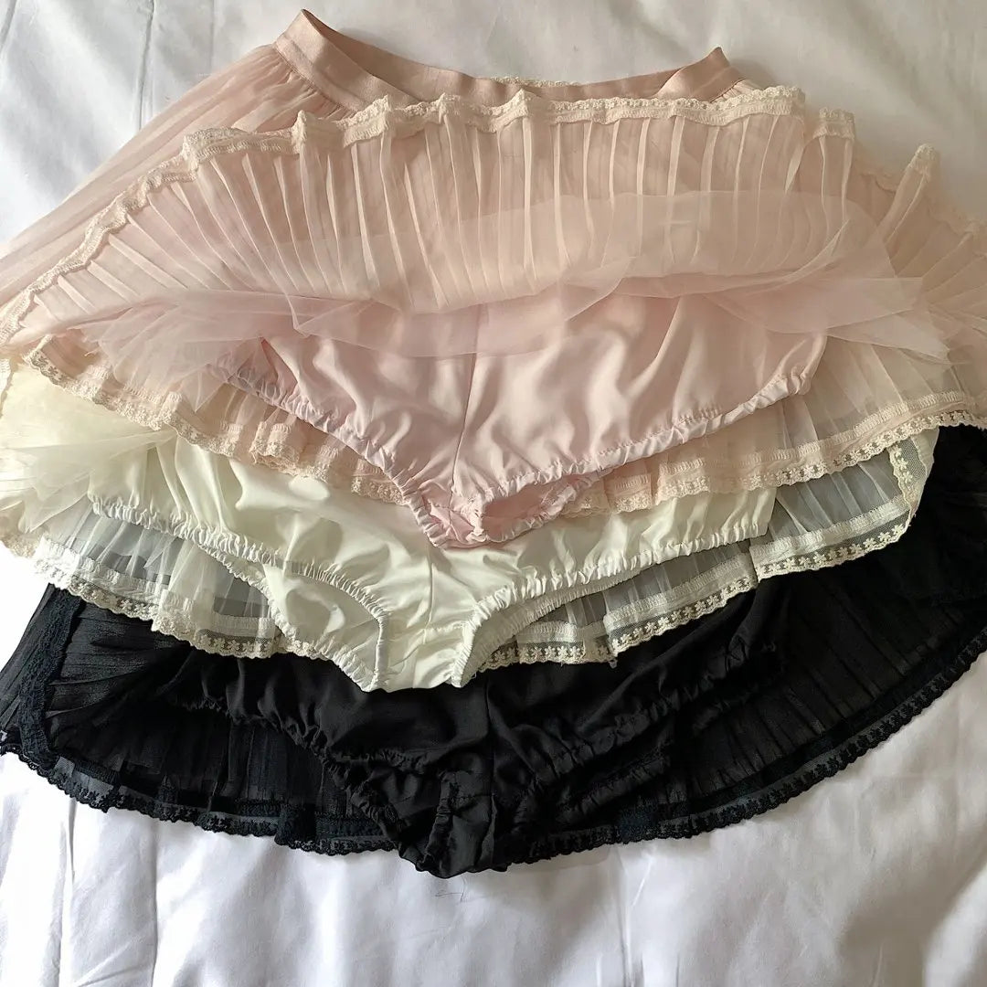 Jupe plissée rose princess romantique dentelle translucide été femelle mini courte