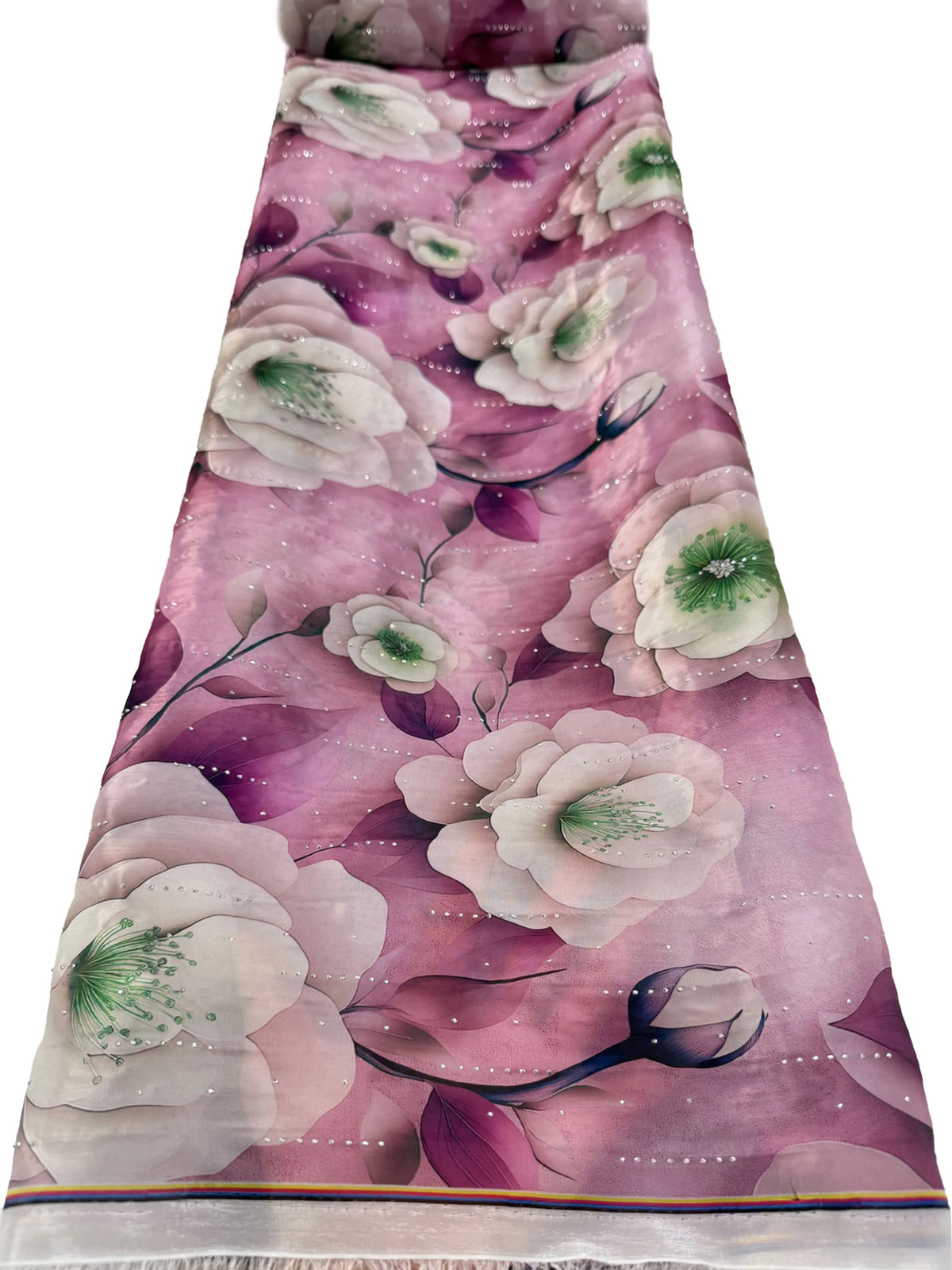 tissu polyestère dentelle fleurs imprimé opaque rose vert blanc mariage