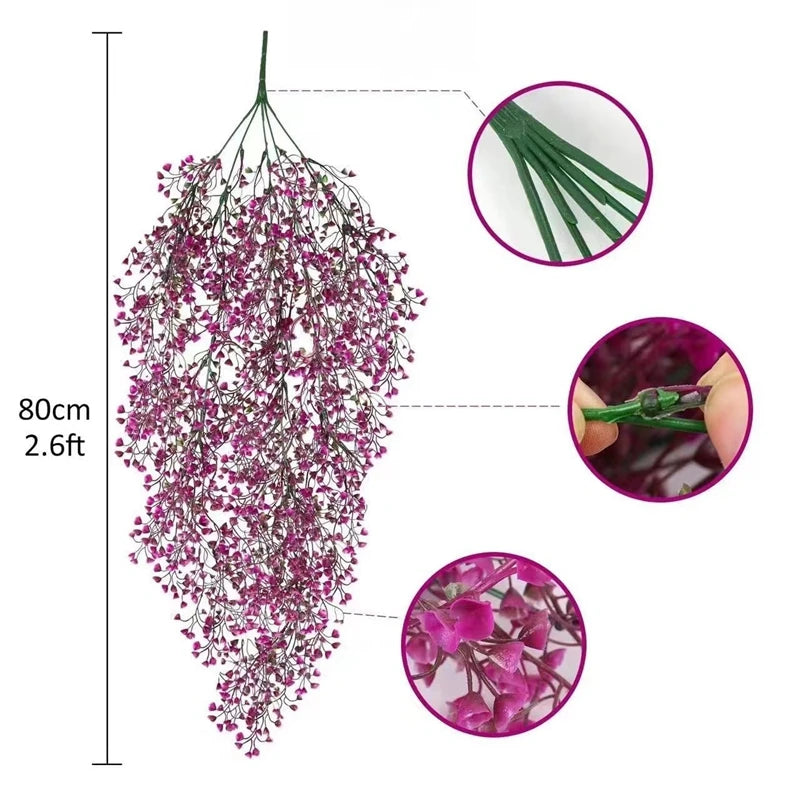 décoration extérieure moderne bouquet artificiel violet vert feuilles fleurs suspendu 80cm