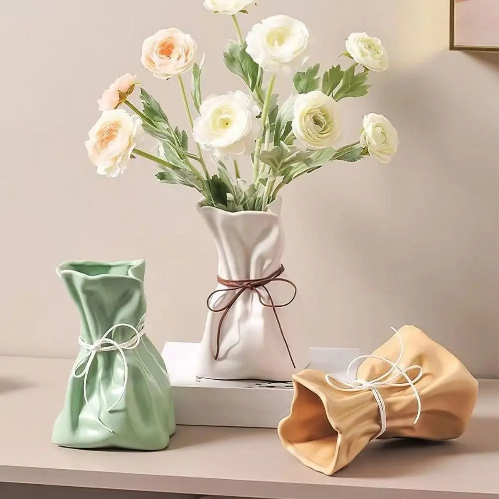 vase minimaliste moderne polyesters vert blanc rose satiné doux opaque salon