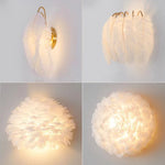 lampe murale moderne plumes blanc doré élégante LED salon chambre minimaliste romantique