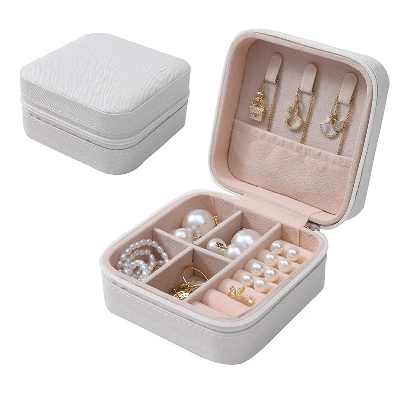 boîte bijoux simili cuir vert pastel moderne fermeture glissière blanc rose pâle boucles doreilles