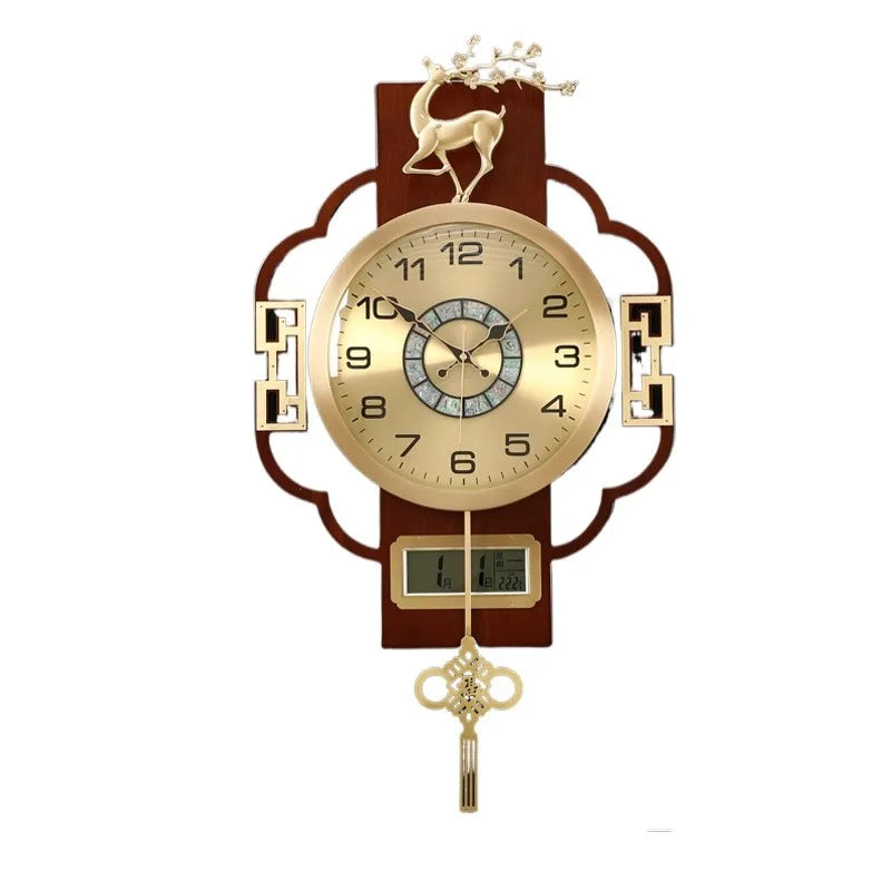 horloge murale décoration asiatique motif géométrique cadran analogique éléments décoratifs métal doré chambre salon