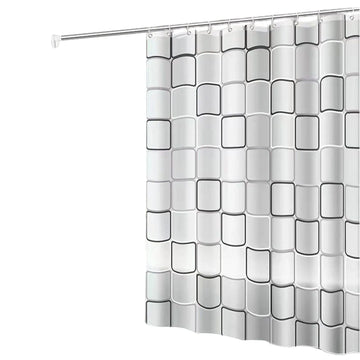 rideau douche moderne blanc motif carrés noirs respectueux environnement opaque