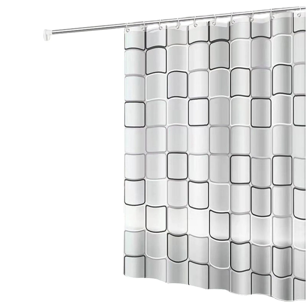 rideau douche moderne blanc motif carrés noirs respectueux environnement opaque