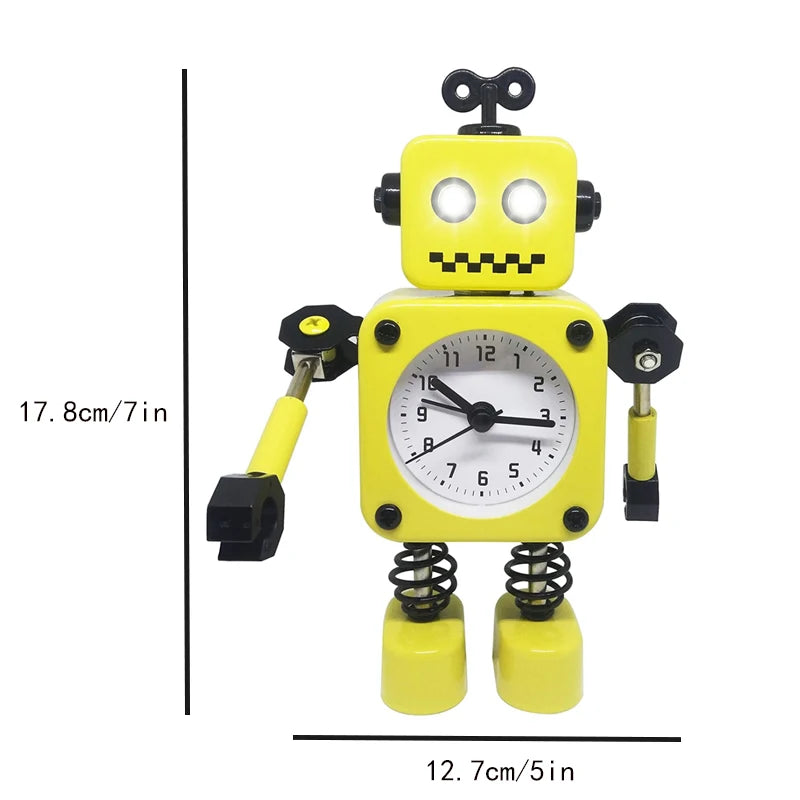 horloge robotique bleu jaune souriant vintage visage carré articulations batteries non fournies
