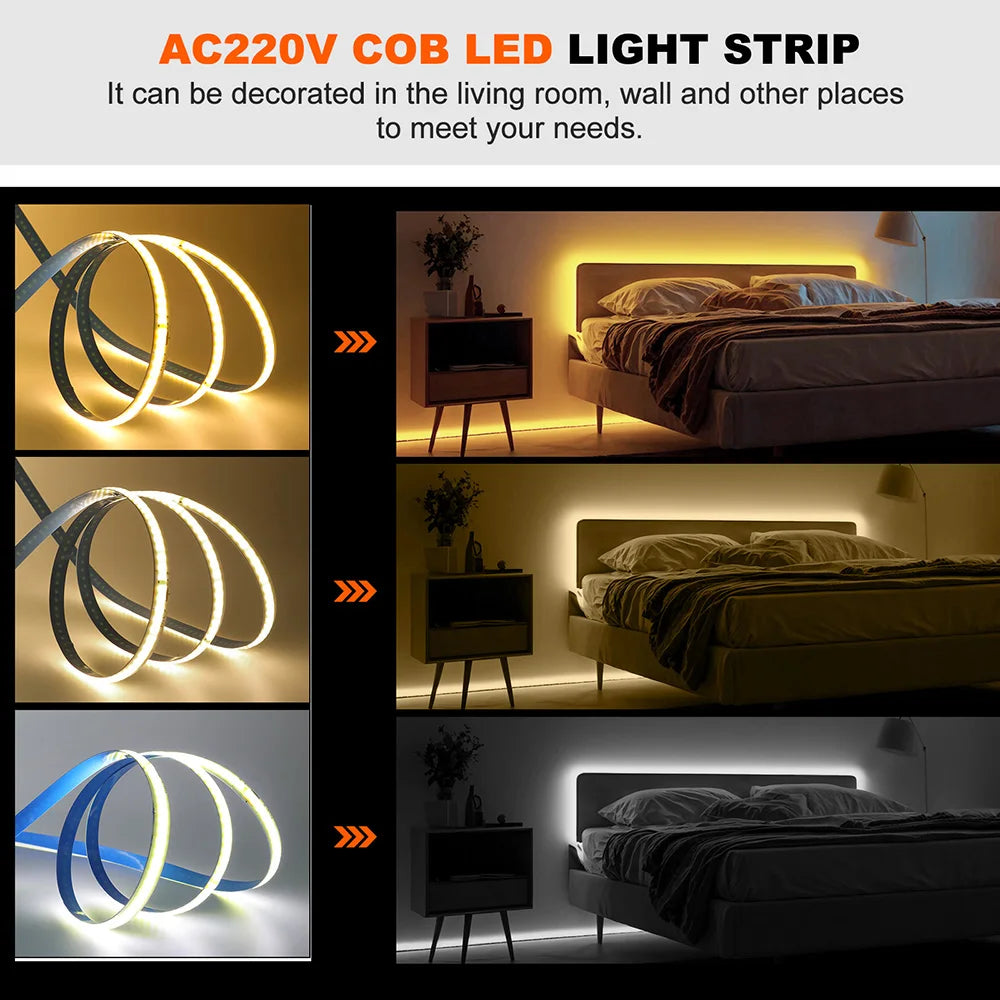 ruban led blanc jaune bleu 240leds adhésif ligne continue 3000 6500k 220v 50000h