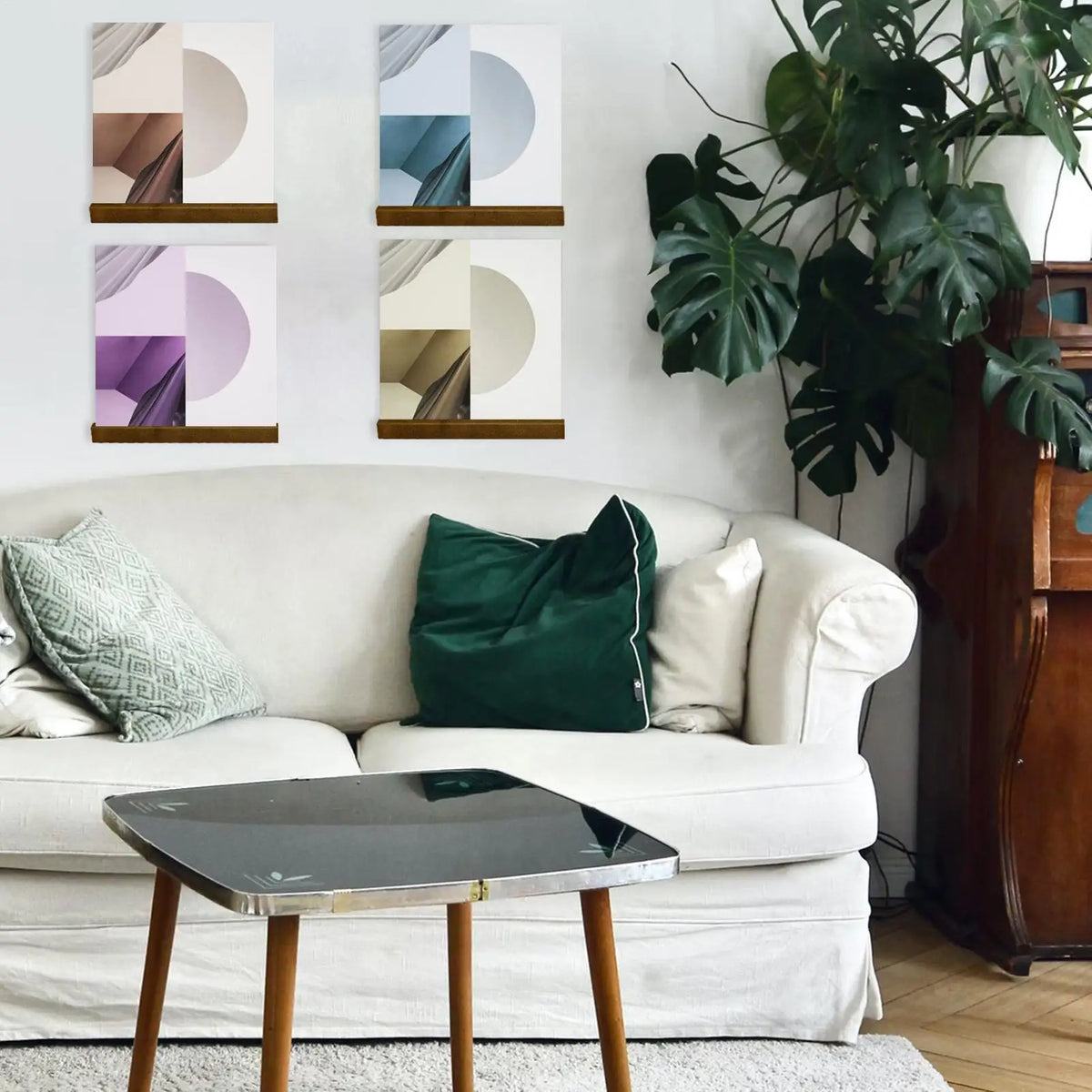 support mural bois disques vinyles moderne marron vis fixation tasseaux exposé