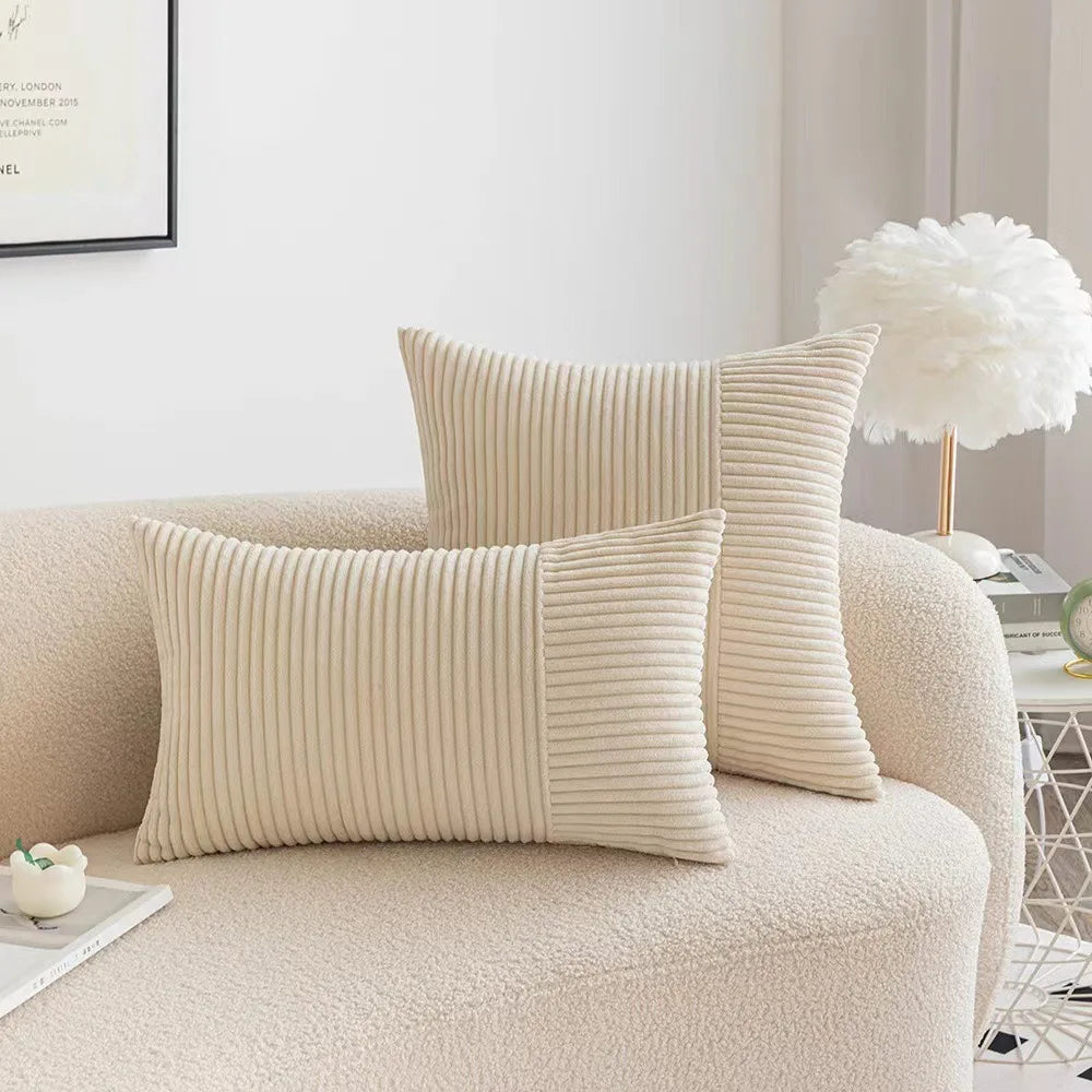 housses coussin patchwork moderne polyester coton beige rose gris vert rayures 45cm 1pc opaques