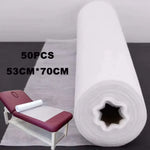 serviettes massage jetables blanches non tissées taille 53x70cm pack 50 rouleau moderne