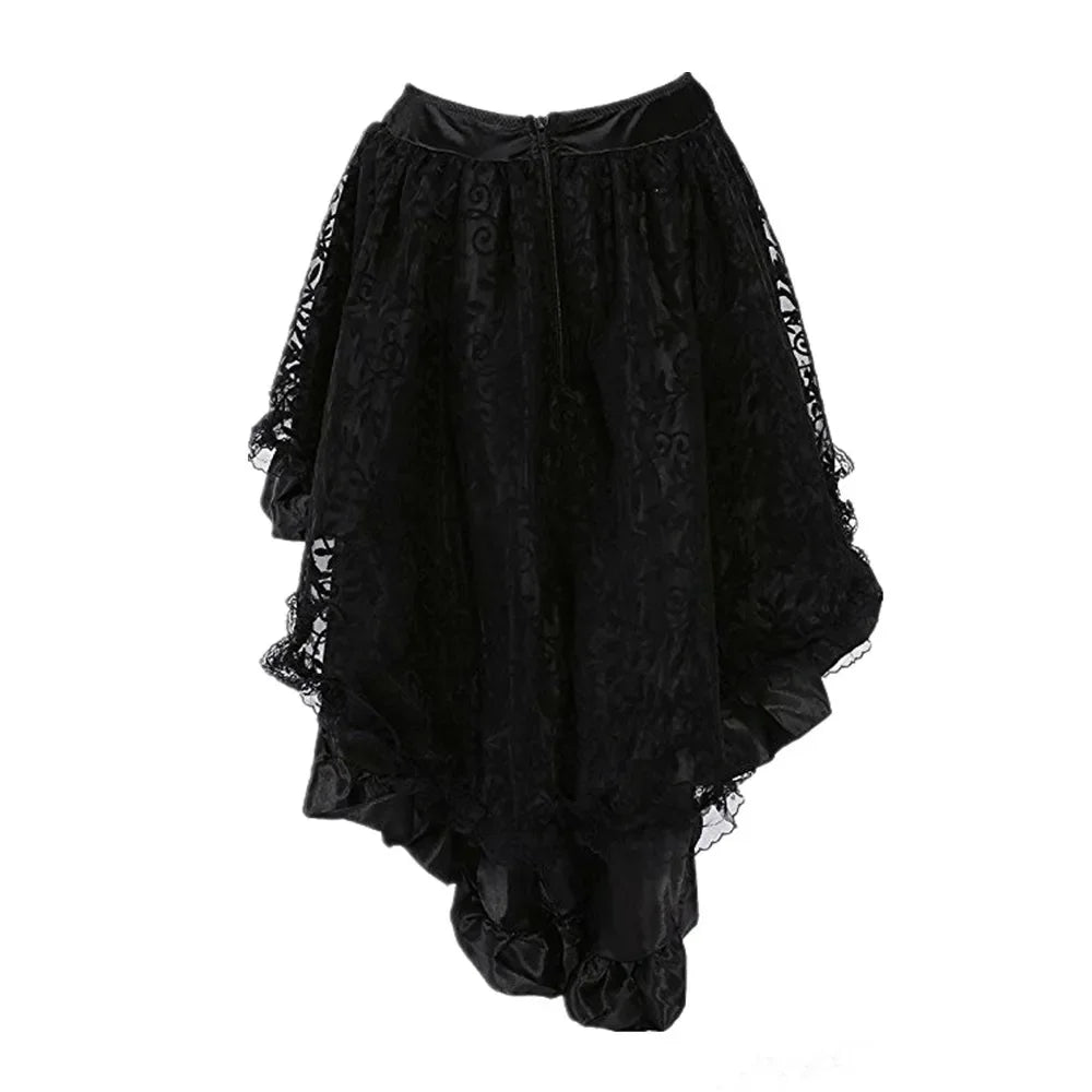 jupe dentelle fleur vintage romantique noir marron vert polyester asymétrique genoux