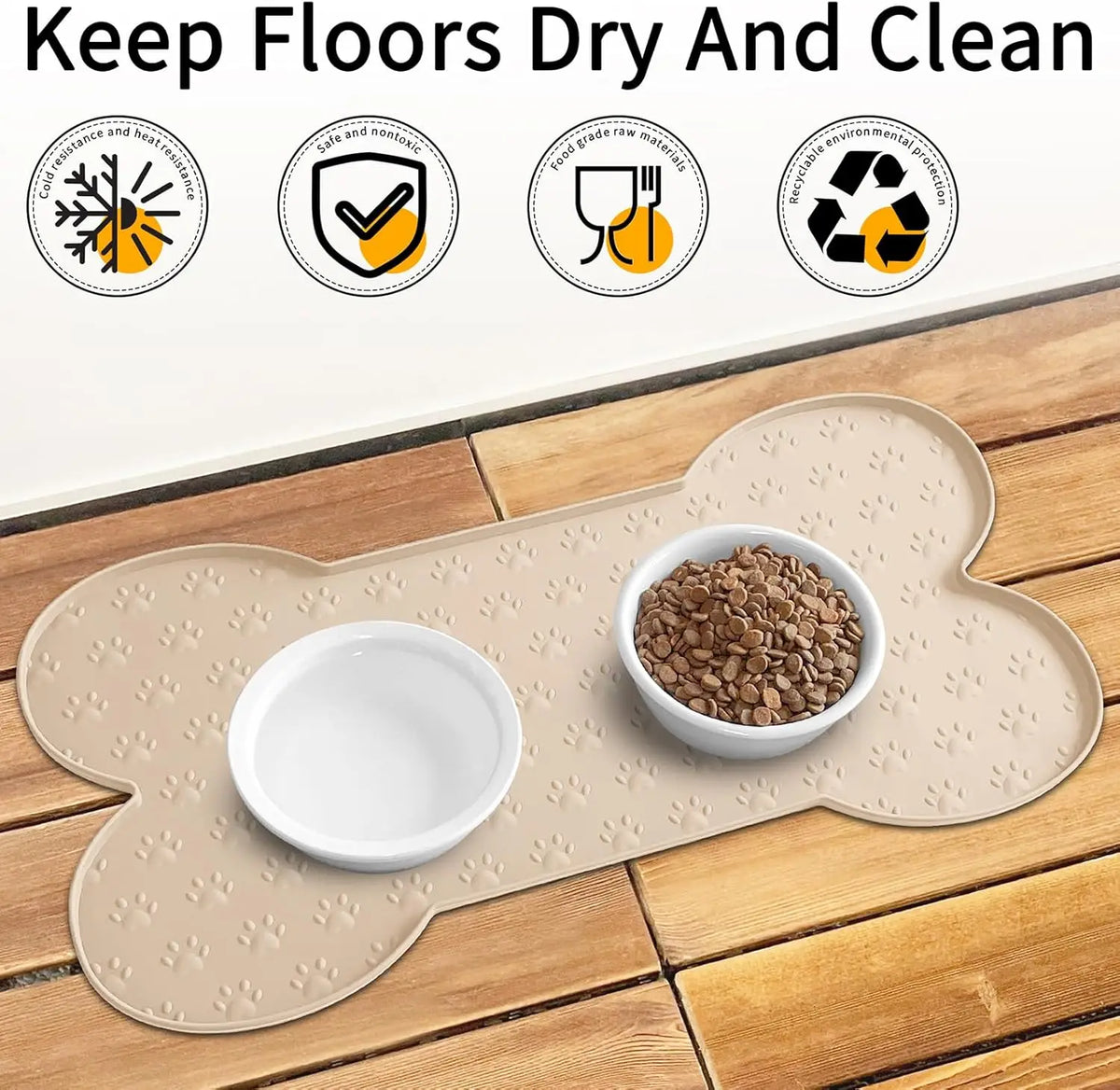 tapis animal imperméable beige clair imprimé pattes chien moderne bol