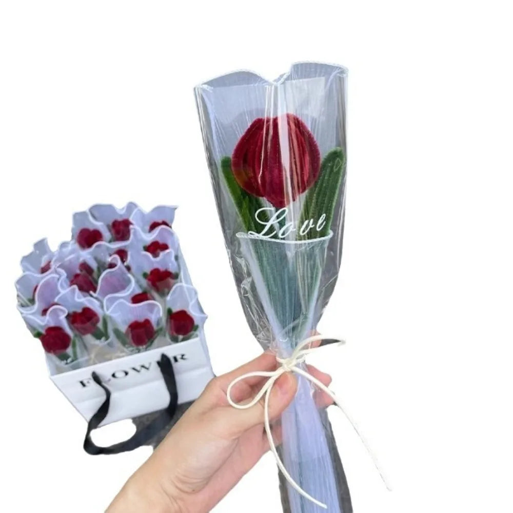 décoration intérieure bouquet tulipes artificielles violet rose bleu moderne élégant transparent anniversaire mariage