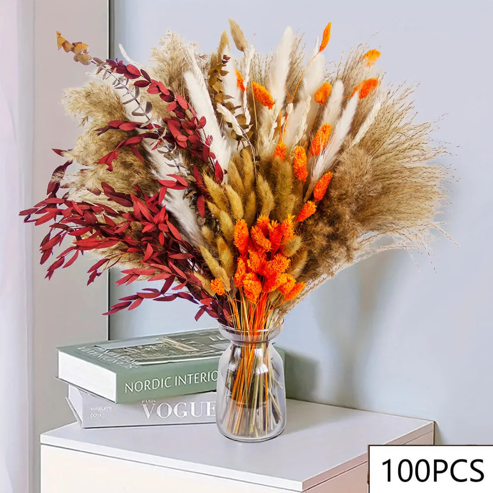 bouquet fleurs séchées naturel rouge blanc orange décoration intérieure automne table vaseHomeAssemblons informations prioritaires
