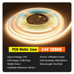 ruban led cob blanc 3mm 5mm 12v 24v lisse moderne connecteurs 5mètres rouleau