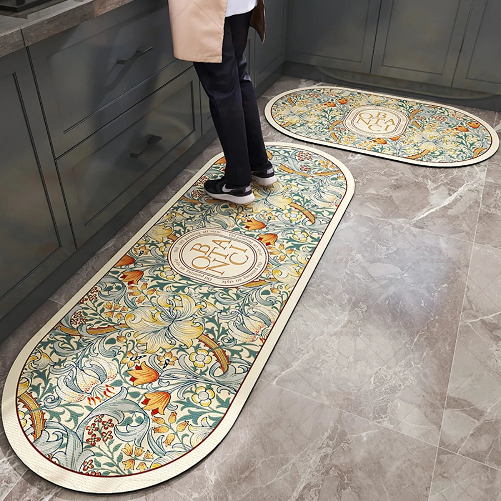 tapis sol antidérapant couleur beige floral classique intérieur extérieur cuisine salon