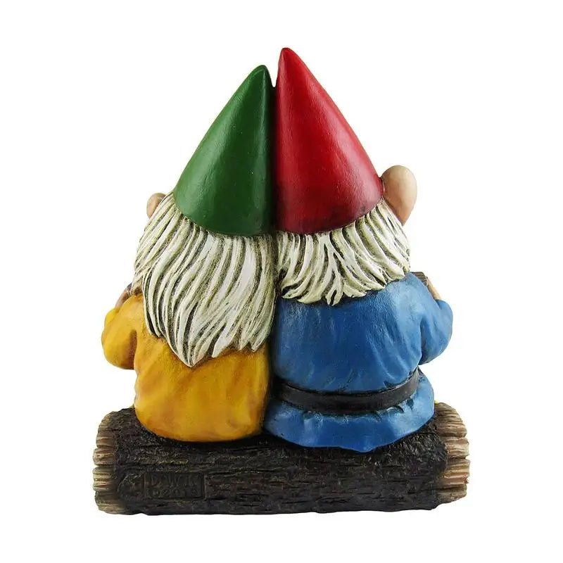 statue gnomes jardin rouge vert bleu plaque gravée romantique décoration noëlextérieur fantaisiste