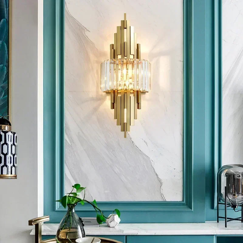 applique murale moderne or transparent led verrous vertical chambre salon