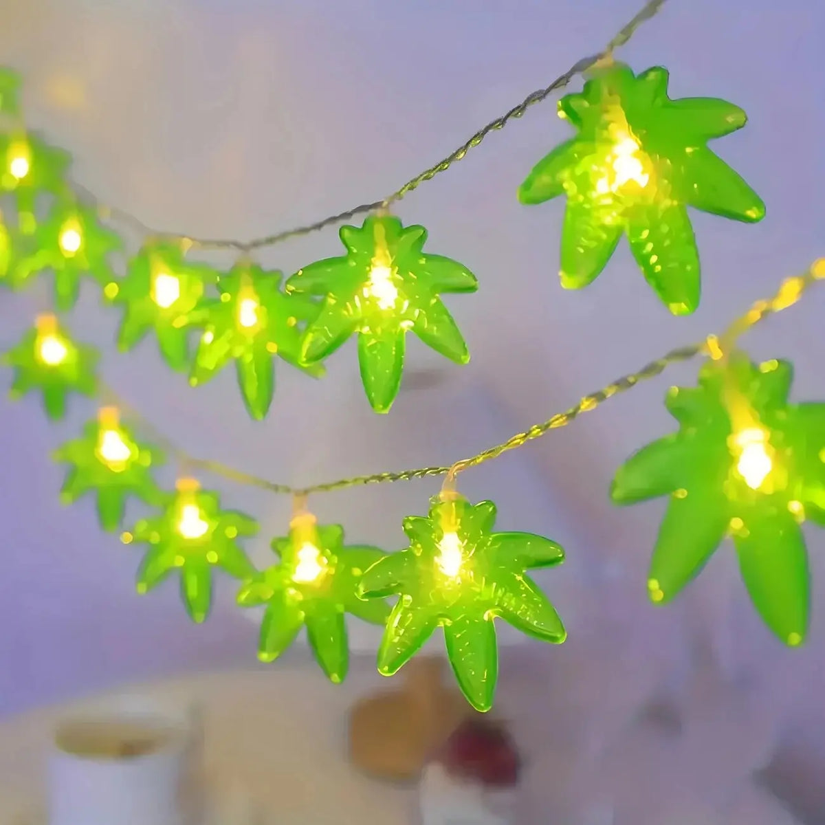 guirlande lumineuse led feuilles vertes jaunes éclairage décoratif festif camping extérieur intérieur 150cm 10led