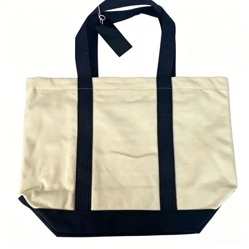 sac main toile beige bleu marine ours motif casual fermeture glissière portable quotidien travaux
