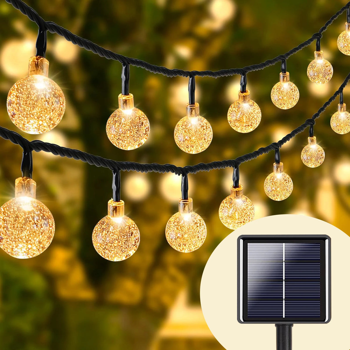 guirlande lumineuse solaire boules translucides blanc doré moderne clipsextérieur jardin patio fête