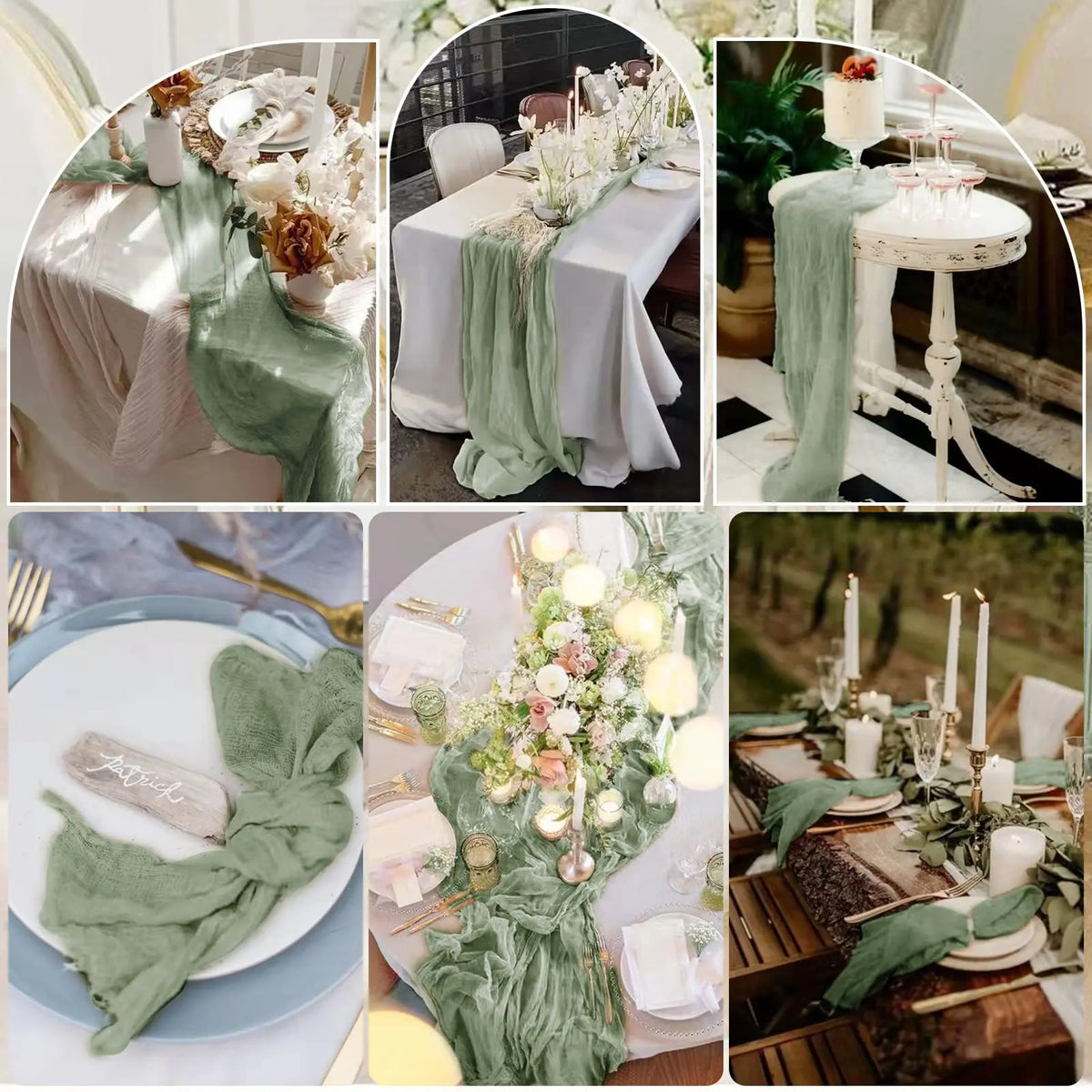 Chemin de table gaze vert sauge pour baby shower