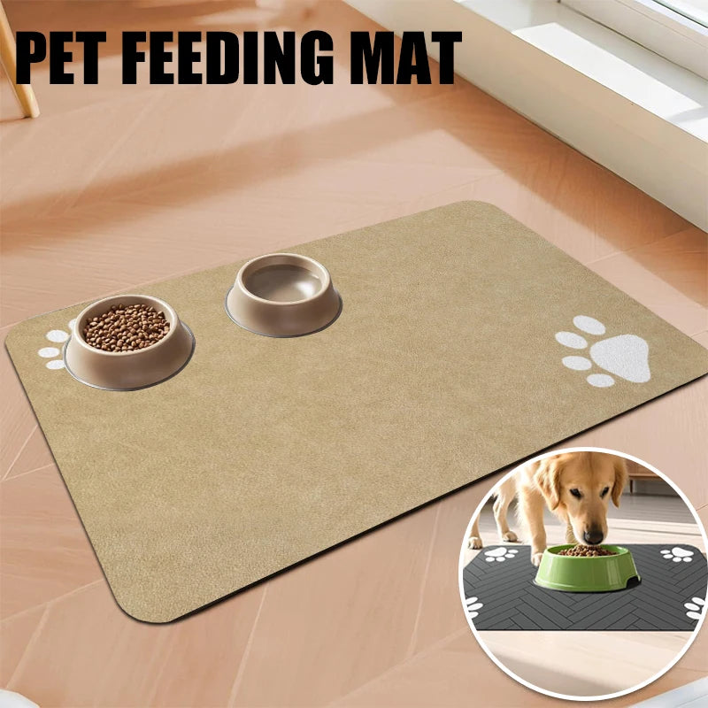 tapis nourriture animal imprimé pattes moderne beige clair rapide séchage bol