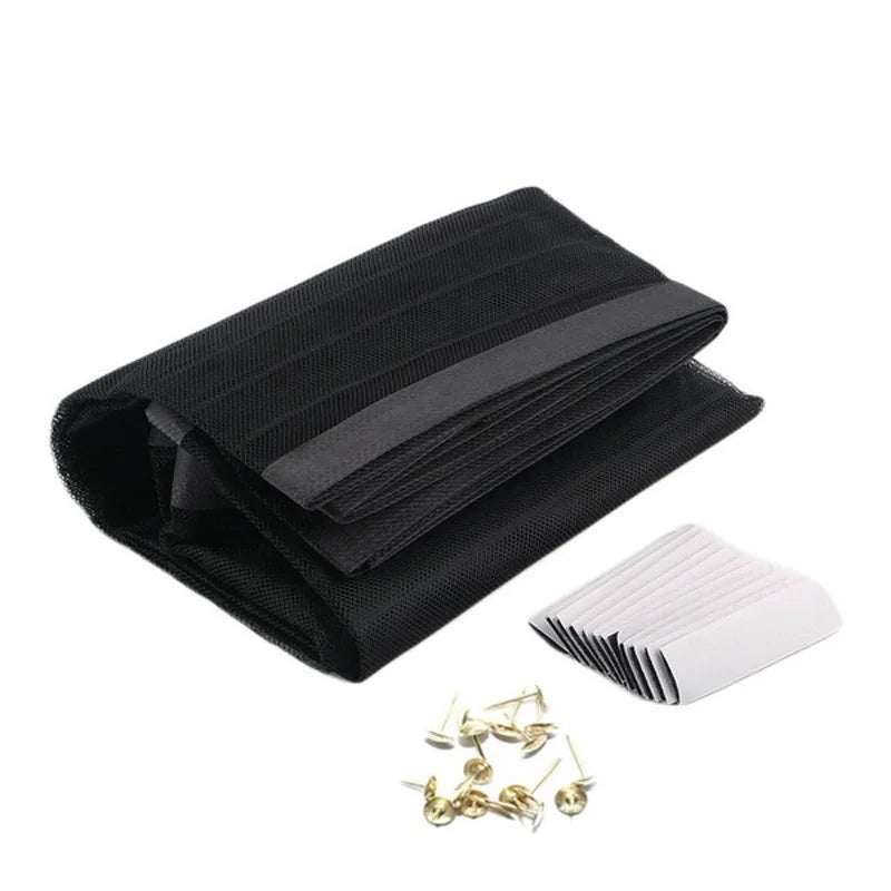 rideau magnétique noir transparent maille fine porte clips dorés facile moderne