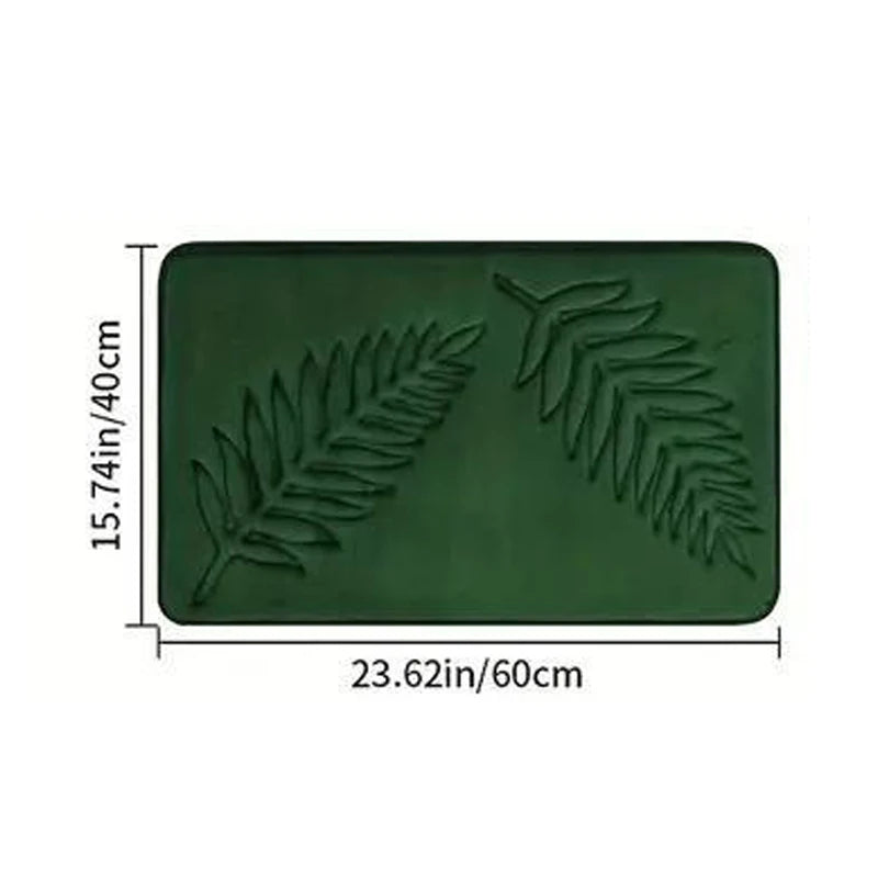 tapis bain mousse mémoire forme antidérapant machine lavable doux feuilles stylisées moderne vert foncé