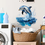 sticker mural dauphins sautant eau bleu blanc réaliste auto adhésif résistant eau salon baignoire