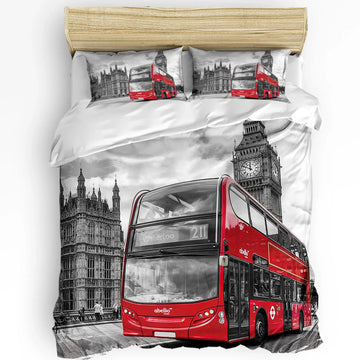 housse couette taie d'oreiller bus rouge big ben moderne imprimé lit double king single