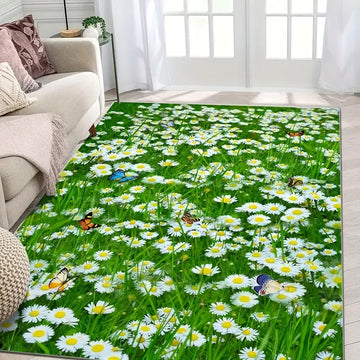 tapis sol moderne motif fleurs camomille papillons velours antidérapant salon chambre décoration intérieure