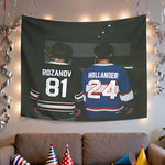 tapisserie murale moderne hockey joueurs numéros noir blanc bleu rouge orange