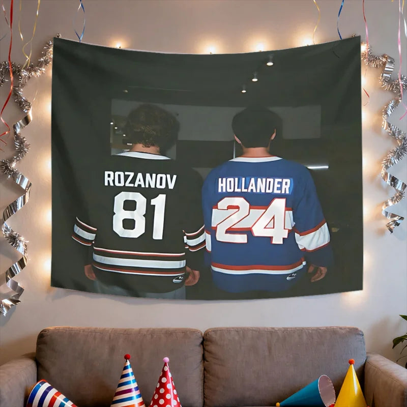 tapisserie murale moderne hockey joueurs numéros noir blanc bleu rouge orange