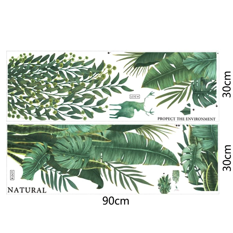 sticker mural décoration feuilles plantes tropicales aquarelle naturel moderne 30x90cm