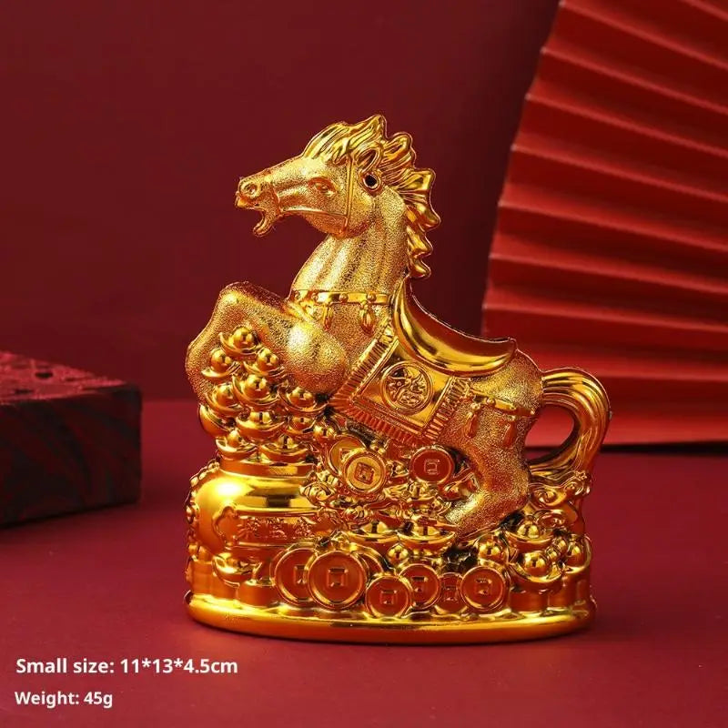 décoration intérieure statuettes chevaux dorées symboles chinois traditionnels ornements maison