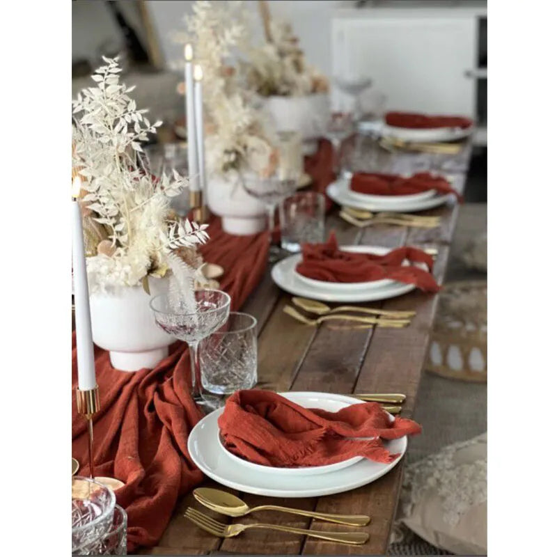 serviette table coton rustique beige orange décoration table manger moderne maison chic