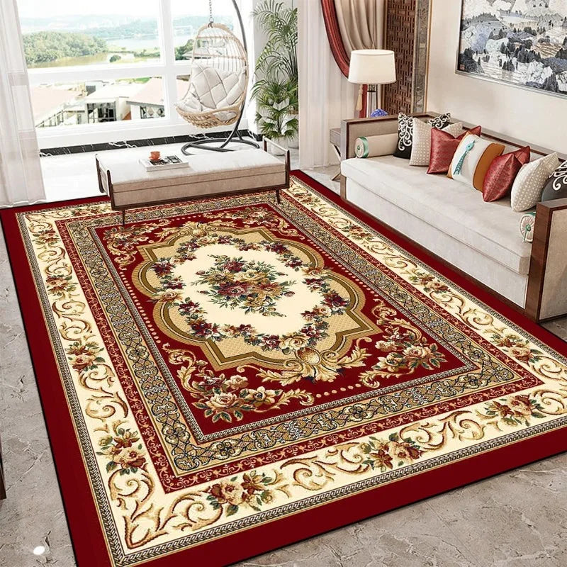 tapis oriental floral rouge beige doré extérieur salon chambre moelleux antidérapant moderne