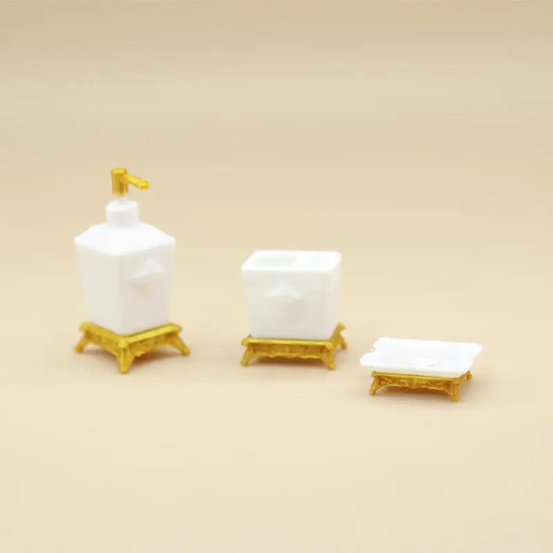 miniature set toilette blanc doré texture marbrée classique accessoire poupée diy salle bain trois