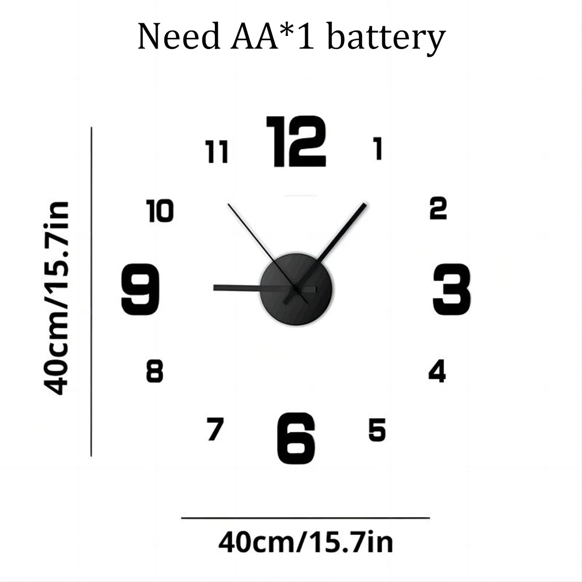 horloge murale moderne numéros blancs fond noir 40cm decoration salon silencieuse autocollant mural