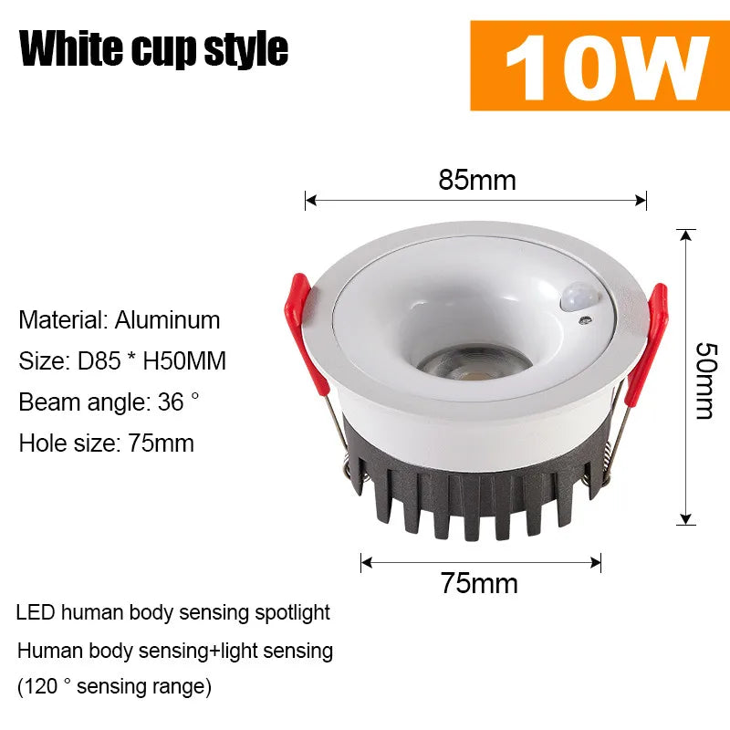 Spot lumineux intelligent anti reflet capteur mouvement 3000K 4000K 6000K blanc noir moderne minimaliste