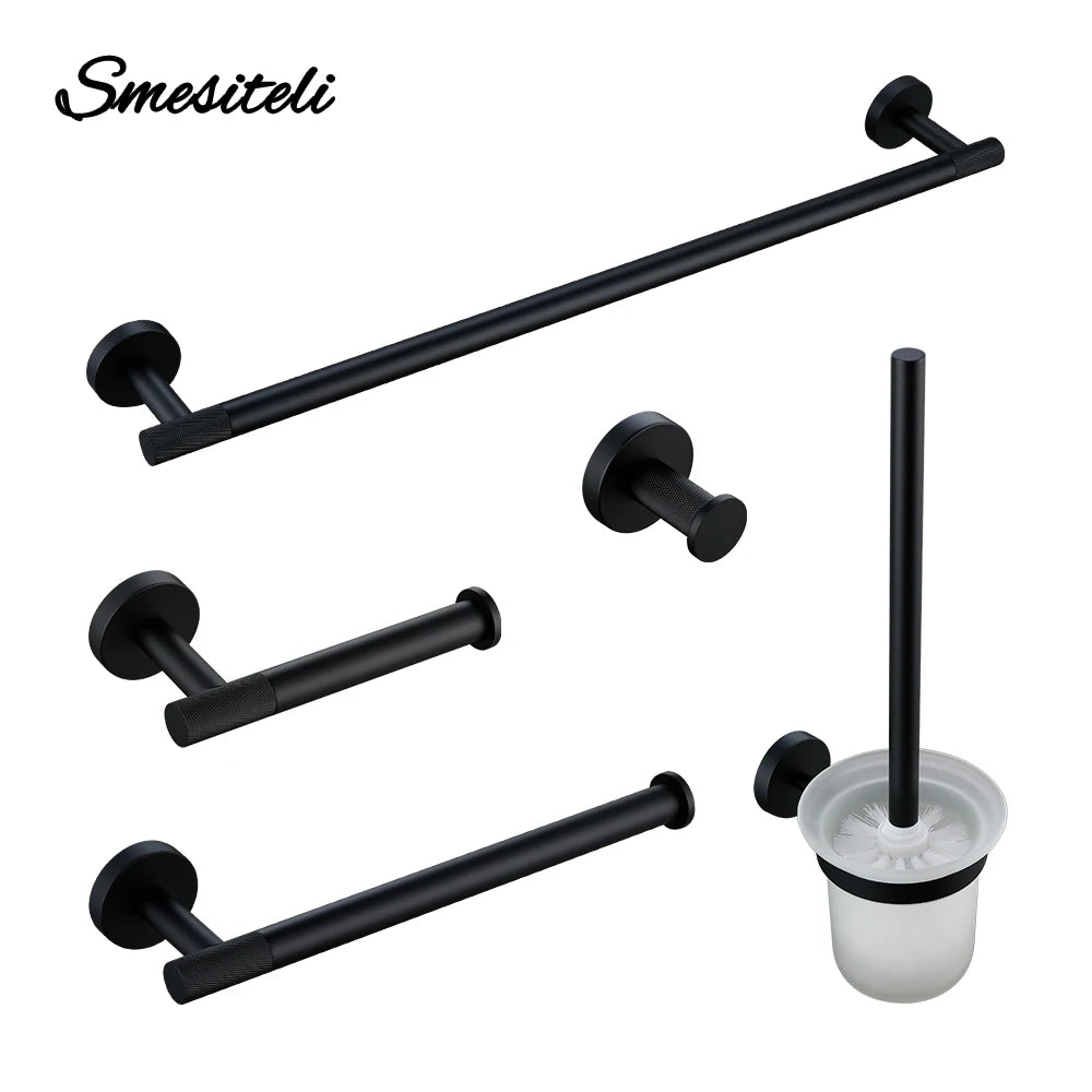 accessoires salle bains noir porte serviettes brosse wc papier toiletté moleté moderne minimaliste fixation